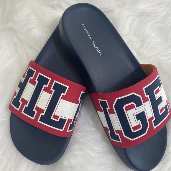 SOLD TOMMY HILFIGER "Hilfiger" Sandals Slides Red White Blue NWOT - Picture 5 of 9